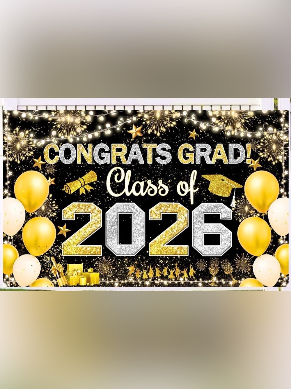 12 packs of Graduation Banner - Class of 2025 Black and Gold Party Backdrop